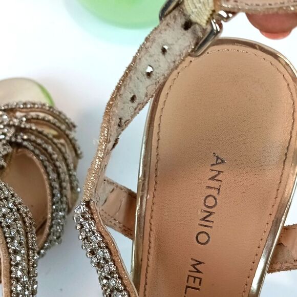 ANTONIO MELANI Women Marree Gold And Jewel Embellished Strappy Heels sz 8.5 - Picture 12 of 13